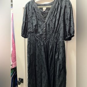 A New Day eyelet cotton dress in black, midi length, size large
